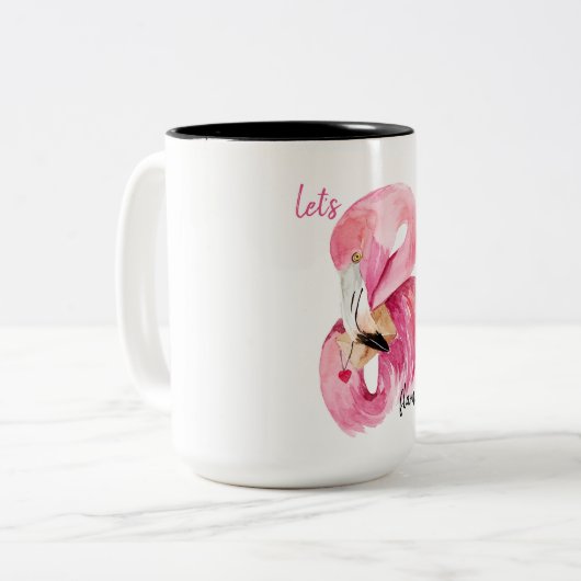Moderne exotische Rosa Flamingo Wasserfarbe Zweifarbige Tasse (Vorderseite Links)