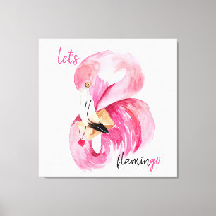 Moderne exotische rosa Let's Flamingo Aquarell Leinwanddruck