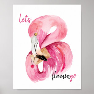 Moderne Exotische Rosa Let's Flamingo Aquarell   Poster
