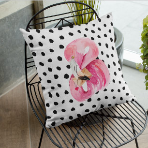 Moderne exotische rosa Wasserfarbe Flamingo & Punk Kissen