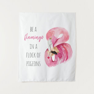 Moderne exotische rosa Wasserfarben-Flamingos mit  Wandteppich
