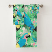Moderne exotische Vögel & Foliage Tropical Design Badhandtuch Set (Insitu)