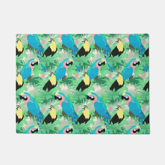 Moderne exotische Vögel & Foliage Tropical Design Fußmatte (Vorderseite)