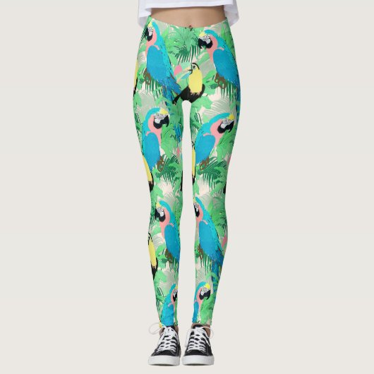 Moderne exotische Vögel & Foliage Tropical Design Leggings (Vorderseite)