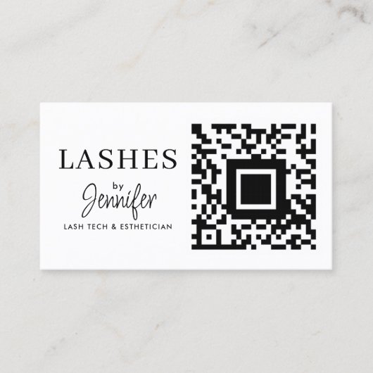 Moderne Eyelash Erweiterungen QR Code Schwarz und  Visitenkarte (Vorderseite)