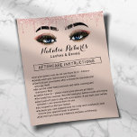 Moderne Eyelash Makeup Artist Aftercare Instructio<br><div class="desc">Rose Gold Glitzer Tropfen Gold Lashes Makeup Artist Aftercare Instruction Flyer.</div>