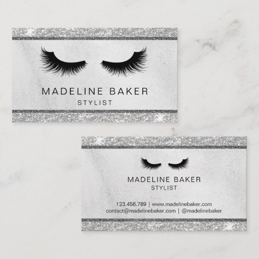 Moderne Eyelashes Makeup Silver Glitzer Lashes Las Visitenkarte (Vorne/Hinten)