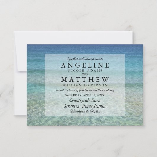 Moderne Fade Tropical Beach Sea Wedding Card Einladung (Vorderseite)