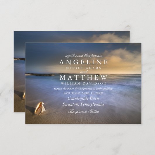 Moderne Fade Tropical Beach Sea Wedding Card Einladung (Vorne/Hinten)