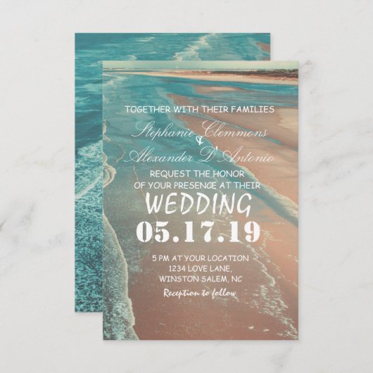 Moderne Fade Tropical Beach Sea Wedding Card Einladung (Vorne/Hinten)