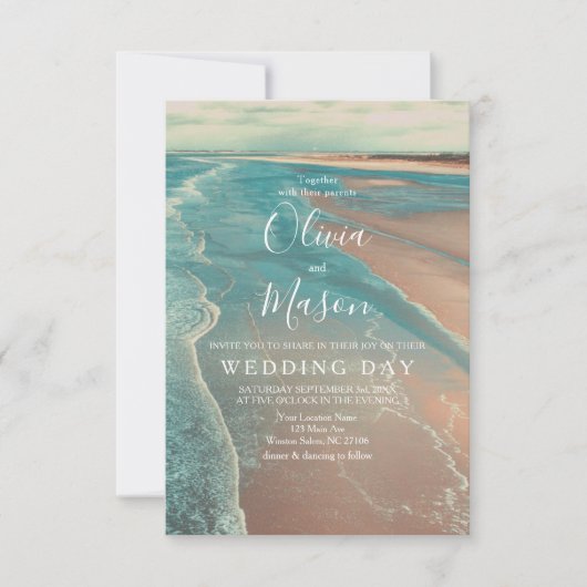 Moderne Fade Tropical Beach Sea Wedding Card Einladung (Vorderseite)