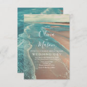 Moderne Fade Tropical Beach Sea Wedding Card Einladung (Vorne/Hinten)