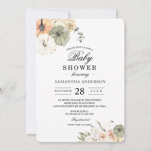 Moderne Fall Baby Dusche | Wasserfarbe Einladung (Vorderseite)