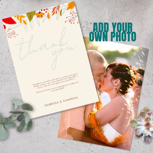 Moderne Fall Bright Floral Einfache Elfenbeinhochz Dankeskarte