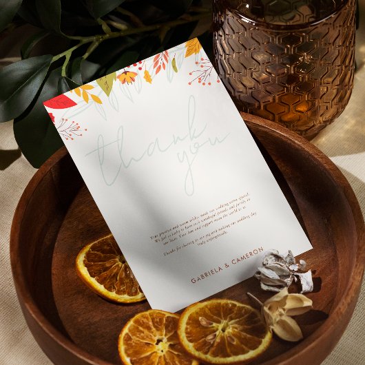 Moderne Fall Bright Floral Einfache Elfenbeinhochz Dankeskarte