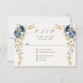 Moderne Fall Floral Navy Blauer Elfenbeinrost Hoch RSVP Karte (Vorderseite)