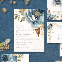 Moderne Fall Floral Navy Dusty Blue Ivory Hochzeit
