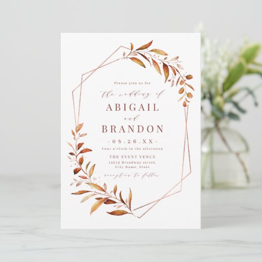 Moderne Fall Greenery Geometric Rustic Wedding Inv Einladung (Stehend Vorderseite)