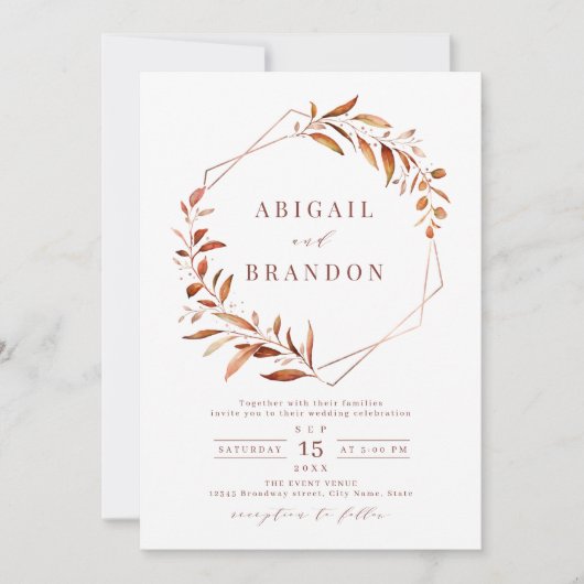 Moderne Fall Greenery Geometric Rustic Wedding Inv Einladung (Vorderseite)