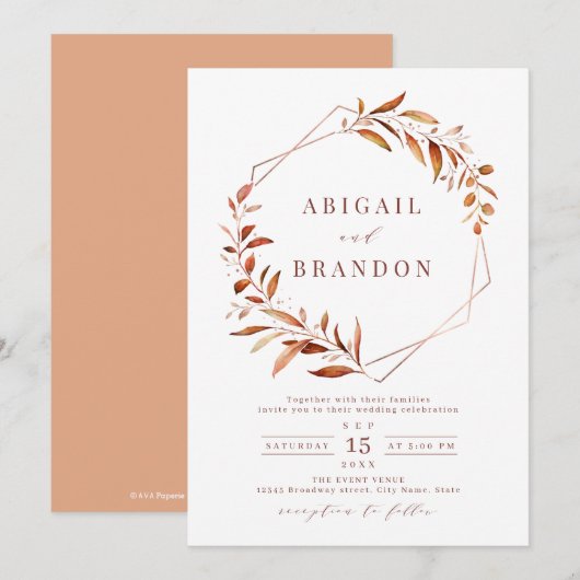 Moderne Fall Greenery Geometric Rustic Wedding Inv Einladung (Vorne/Hinten)