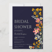 Moderne Fall Retro-Blume marineblau Brautparty Einladung