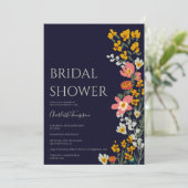 Moderne Fall Retro-Blume marineblau Brautparty Einladung