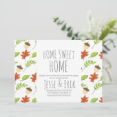 Moderne Fallbäume und Acorn Housewarming Party Einladung (Stehend Vorderseite)