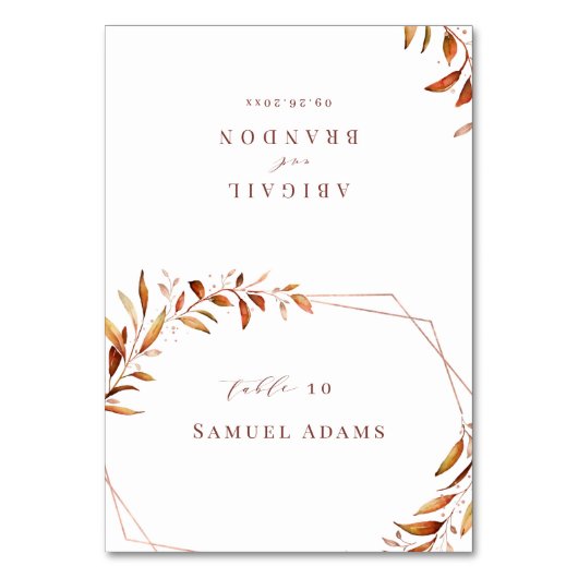 Moderne Fallen Grüne Geometrische, faltbare Platzk Tischnummer (Vorderseite)