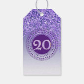 Moderne fallende lila Glitter 20. Geburtstag Geschenkanhänger (Rückseite)