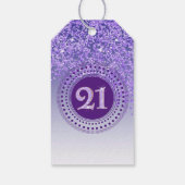 Moderne fallende lila Glitter 21. Geburtstag Geschenkanhänger (Rückseite)