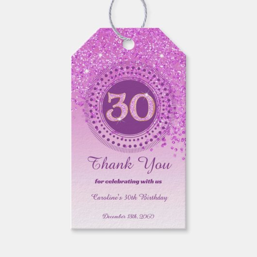 Moderne fallende rosa Glitter 30. Geburtstag Geschenkanhänger (Vorderseite)