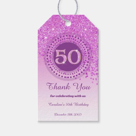 Moderne Fallende Rosa Glitter 50. Geburtstag Geschenkanhänger (Vorderseite)