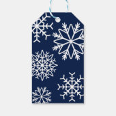 Moderne Fallende Schneeflocken Holiday Blue Geschenkanhänger (Rückseite)
