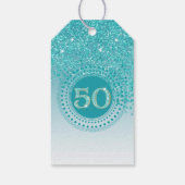 Moderne fallende Türkisblaue Glitter 50. Geburtsta Geschenkanhänger (Rückseite)
