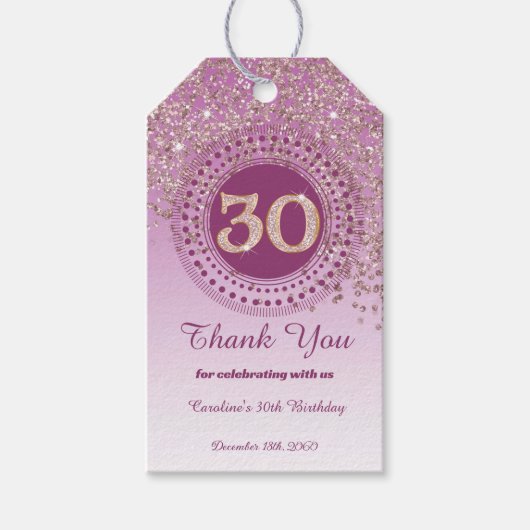 Moderne Falling Rose Gold Glitter 30. Geburtstag Geschenkanhänger (Vorderseite)