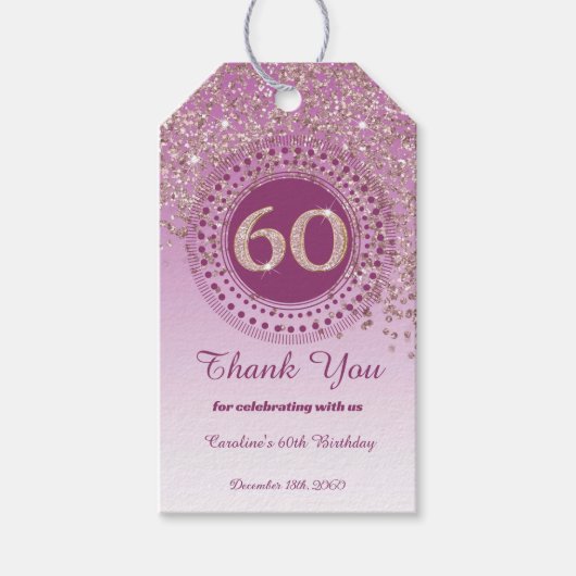 Moderne Falling Rose Gold Glitzer 60. Geburtstag Geschenkanhänger (Vorderseite)