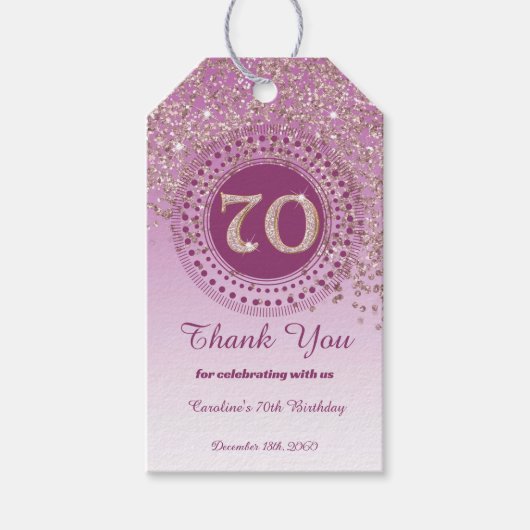 Moderne Falling Rose Gold Glitzer 70. Geburtstag Geschenkanhänger (Vorderseite)