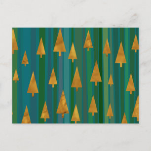 Moderne falsche goldene Weihnachtsbäume mit grünen Postkarte