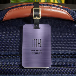 Moderne falsche violette metallische Monogramm Gepäckanhänger