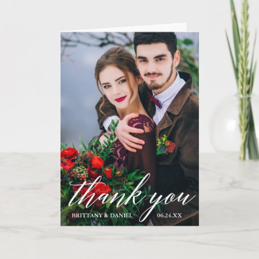 Moderne Falte des Kalligraphie-Hochzeits-Foto-W Karte (Vorderseite)