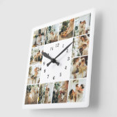 Moderne Familie 12 Foto Collage White Keepake Quadratische Wanduhr (Winkel)
