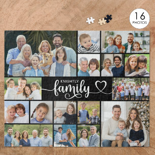 Moderne FAMILIE 16 Foto-Collage Schrift Herz Puzzle