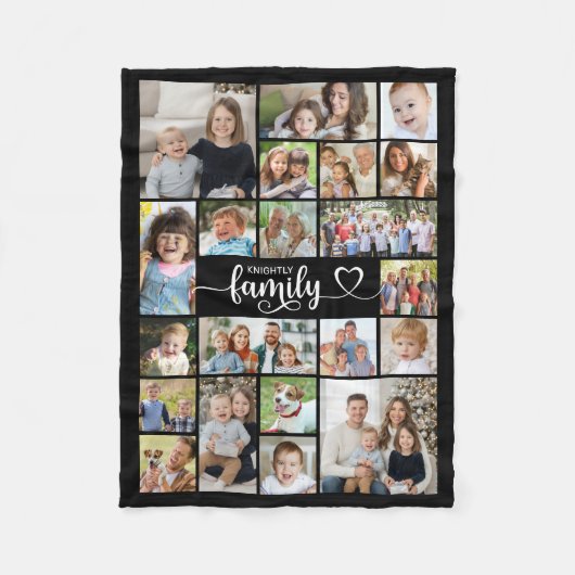 Moderne Familie 21 Fotos Script Herzname Custom Fleecedecke (Vorderseite)