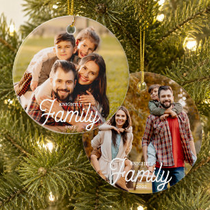 Moderne Familie 2 Foto Name Benutzerdefinierte Far Keramik Ornament