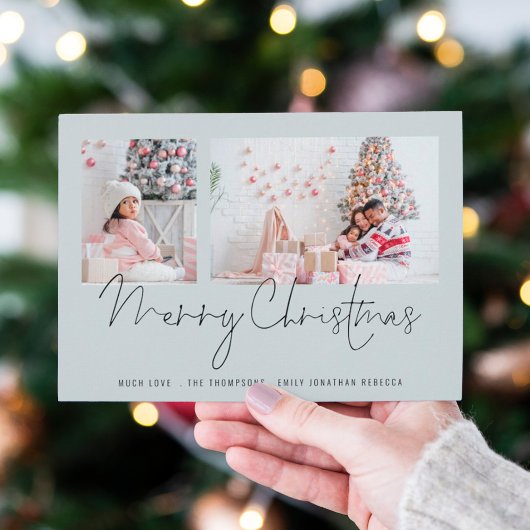 Moderne Familie 2 Fotos Script Blue Frohe Weihnach