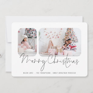 Moderne Familie 2 Fotos Script Frohe Weihnachtskar Feiertagskarte