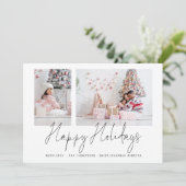 Moderne Familie 2 Fotos Script Happy Holidays (Stehend Vorderseite)