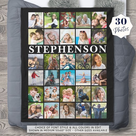 Moderne Familie 30 Foto Collage Black Fleecedecke