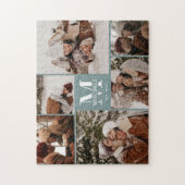 Moderne Familie 6 Foto Collage Sage Green Keepake Puzzle (Vertikal)