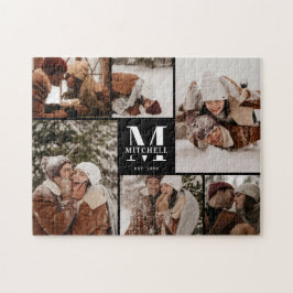 Moderne Familie 6 Fotocollage Schwarzer Keepake Puzzle